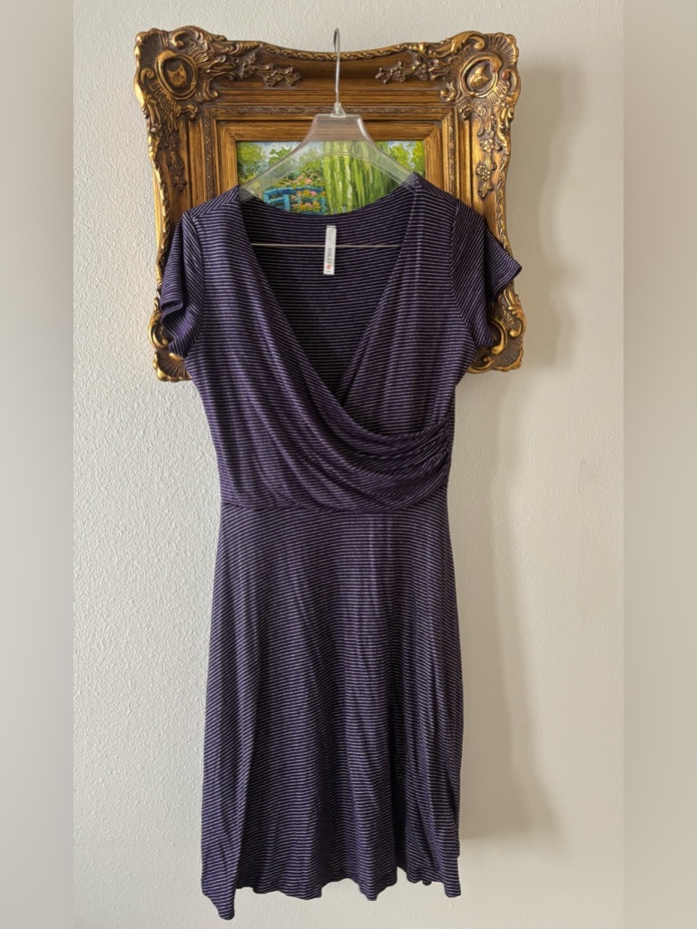 Gilli Purple Striped Wrap-Front Midi Dress